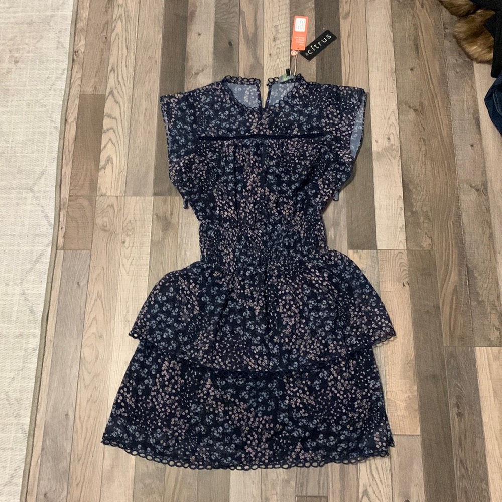 navy floral layered dress